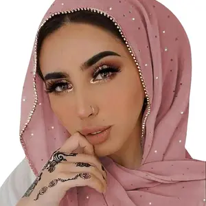 Hijab Scarf for Women Soft Chiffon Rhinestone Long Scarf Shawl Fashion Muslim Hijab  Wrap Scarves