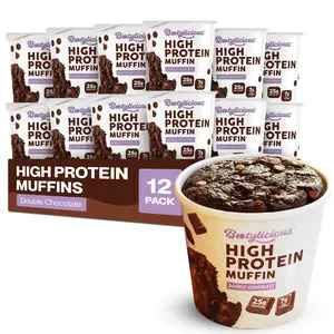 Bootylicious High Protein Muffins, Double Chocolate, 12 Pack, 25g Protein, 7g Net Carbs
