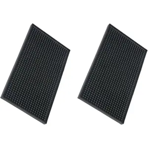 Bar Mats 2 count 6" x 12" Small Black, Countertop Coffee Mat for  Bar, Service Spill Mat for  Bartender Kitchen, PVC Counter Top Cup Glasses Dish Drying Mat, 2Pac(Black)