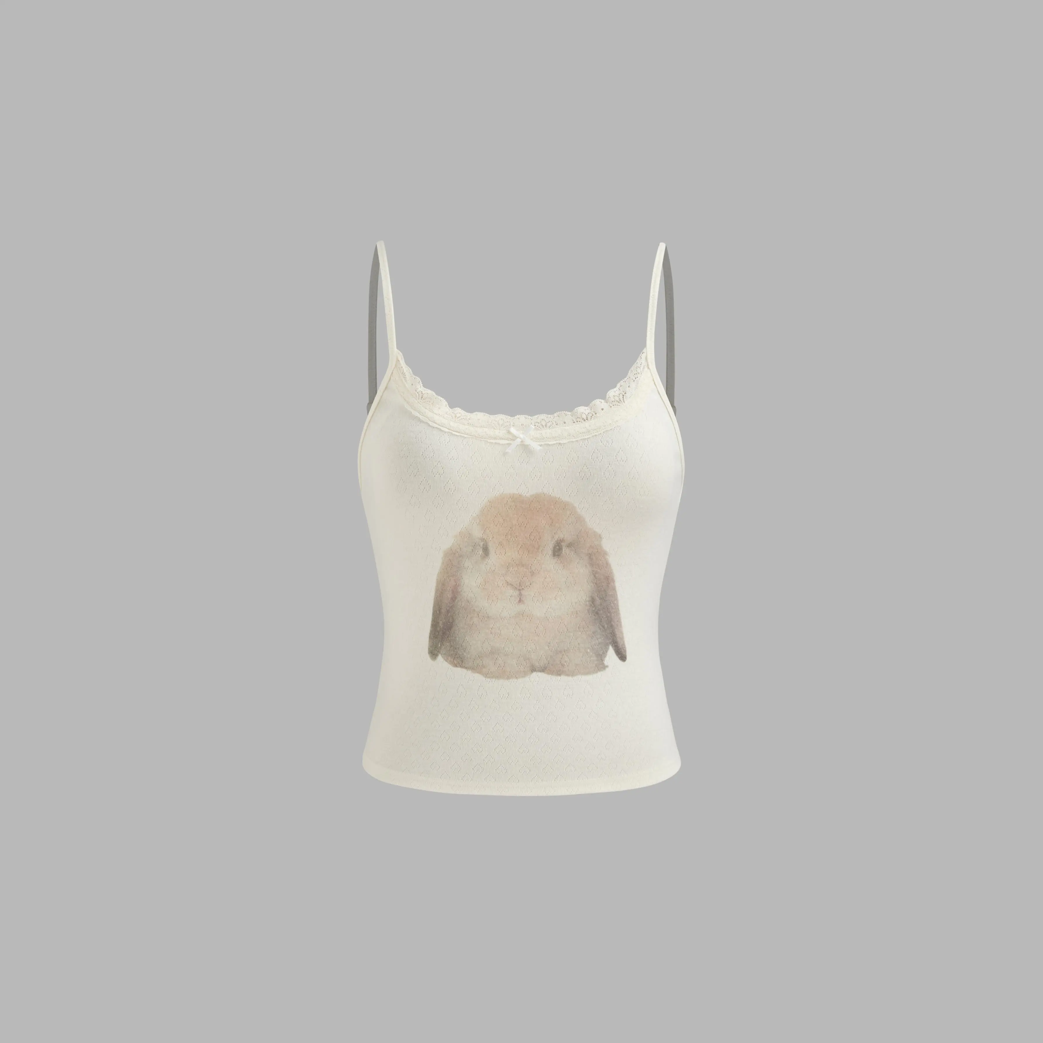 Cider Women's Casual Scoop Neck Cami Top with Cute Rabbit Graphic, Bowknot Accent and Lace Trim for Lady