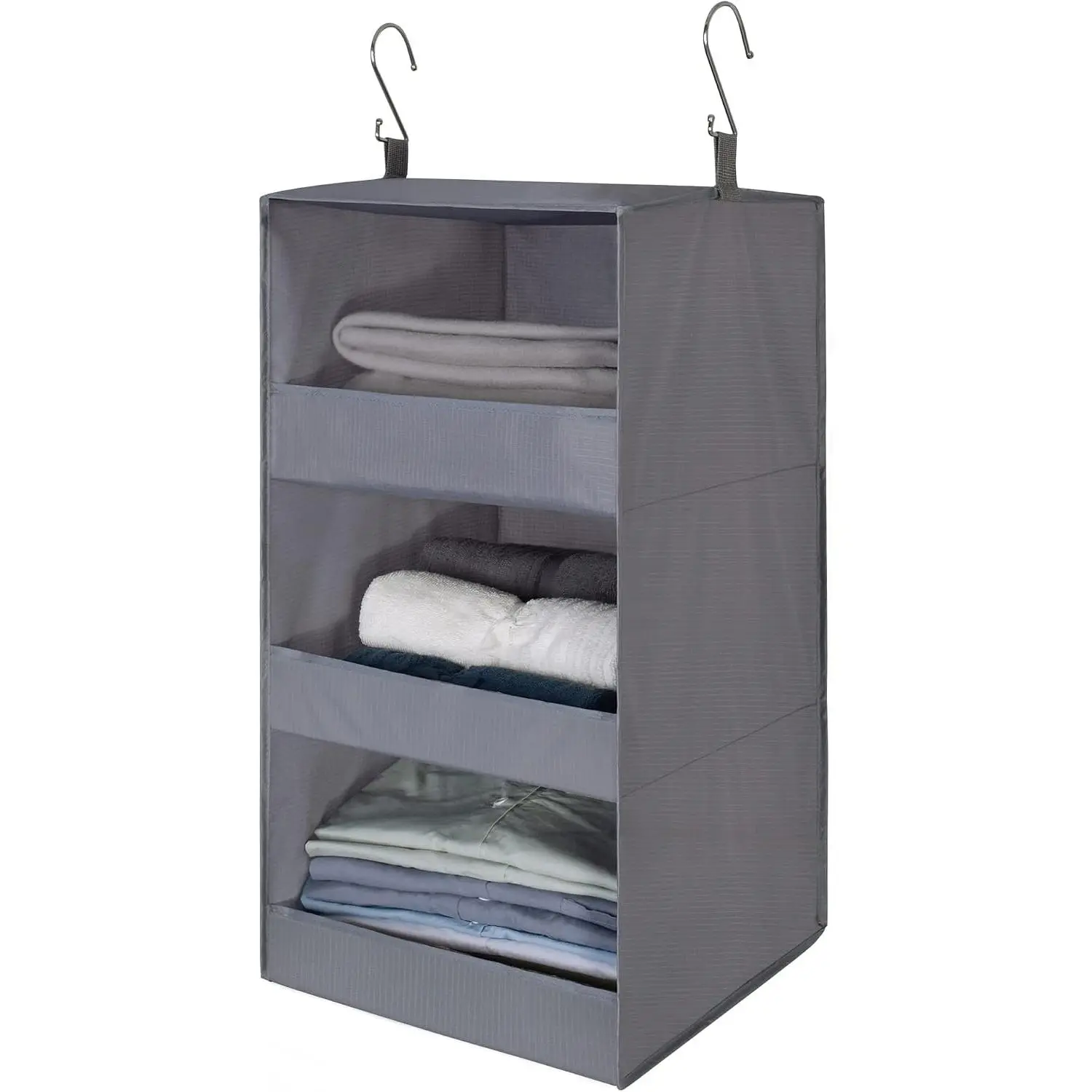 GRANNY SAYS 3-Shelf Hanging Closet Organizer, Foldable Storage, Gray | 33 lb Capacity, No-Sag Support, Keeps Clothes Neat, Folds Flat, Fits RV, Dorm & Small Closets
