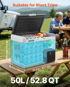 【FathersDayGift】VEVOR 12 Volt Car Refrigerator, 52.8QT/50L Car Fridge, Portable Electric Cooler with -4℉~68℉ Adjustable Temperature, 12/24V DC and 100- 240V AC Compressor Freezer for Outdoor, Camping, Travel, RV