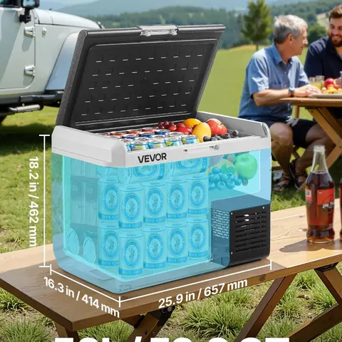 VEVOR 52.8QT Energy-Saving Car Freezer Cooler Refrigerator, 50L Cold Storage Refrigerator with Home+Car Power (12-24V DC & 100-240V AC Compressor), Portable Electric Cooler with 20min 32°F Cooling, Adjustable Temp (-4-68°F) for Camping, Travel