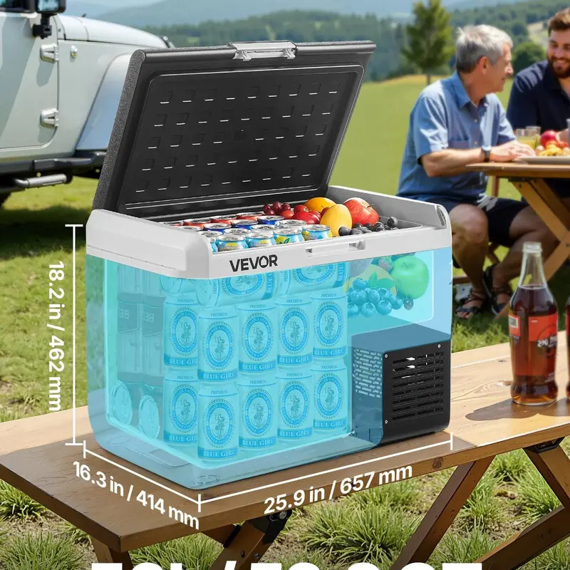 VEVOR 52.8QT Energy-Saving Car Freezer Cooler Refrigerator, 50L Cold Storage Refrigerator with Home+Car Power (12-24V DC & 100-240V AC Compressor), Portable Electric Cooler with 20min 32°F Cooling, Adjustable Temp (-4-68°F) for Camping, Travel