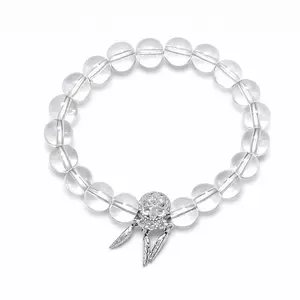 Clear Dreamcatcher Beaded Bracelet for Women, Transparent Glass Bead Stackable Bracelet, Customizable Boho Jewelry Gift