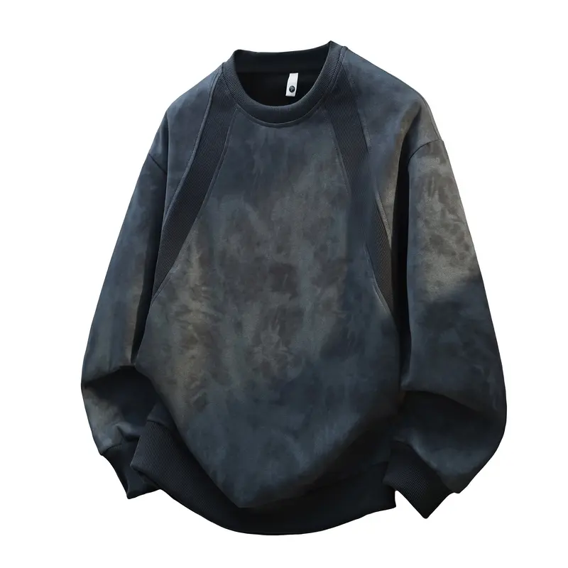 Men's Long-Sleeve Round Neck Heavyweight Pullover Sweatshirt - Solid Color Tie-Dye Menswear Tops, Casual Stylish Versatile Streetwear for Spring, Back-to-School Season