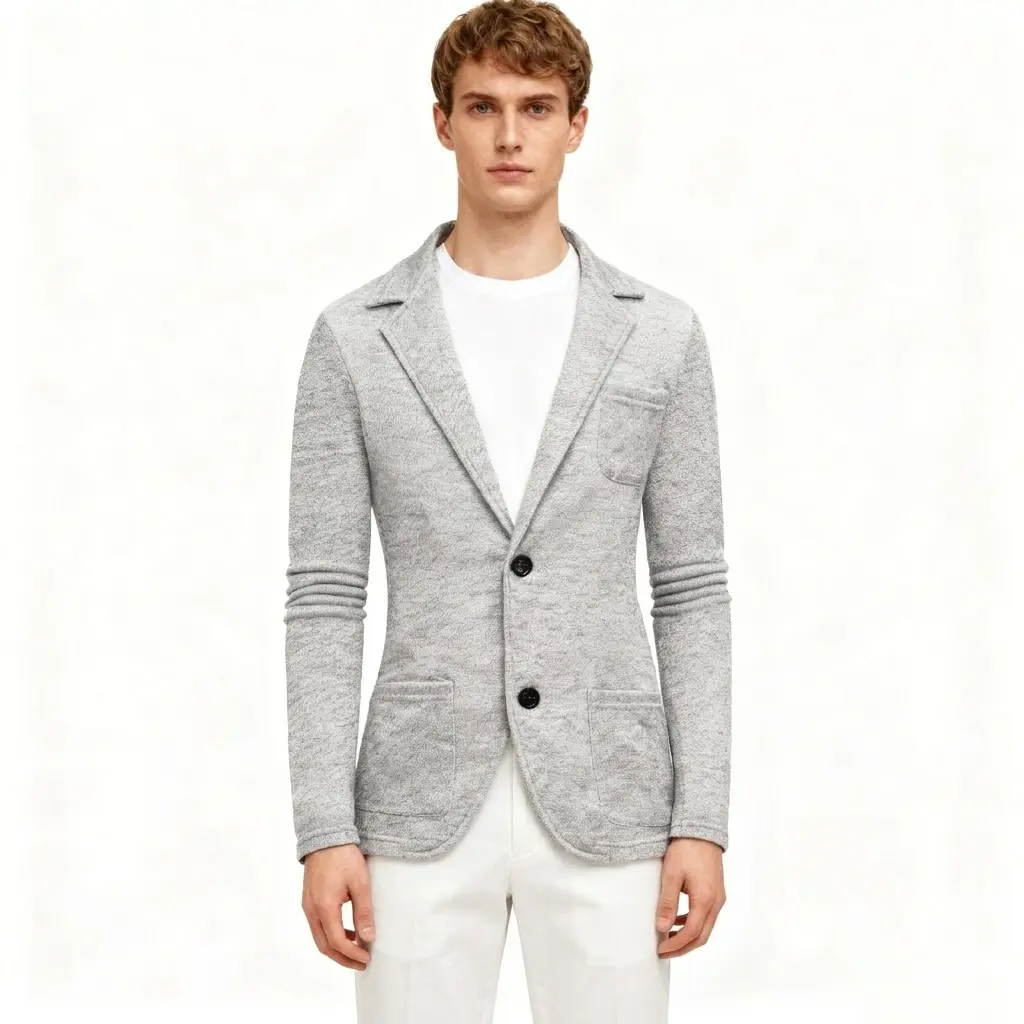 TikTok Viral Men's Knit Blazer (Light Gray) | Comfy Slim Fit Blazer for Work/Casual/Date Nights | Stylish & Versatile Outerwear to Elevate Your Daily Look business casual outfits suits bedazzled jacket luxury Slim-Fit Single Breasted Suit  men
