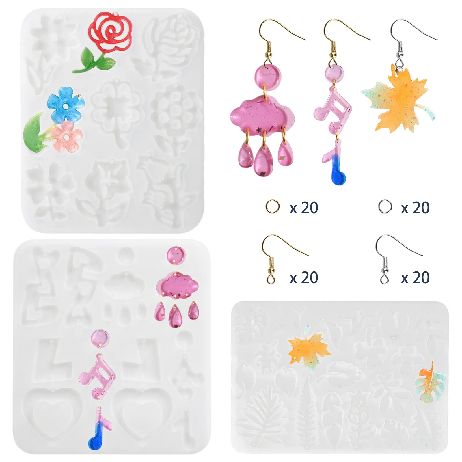 83Pcs Earring Silicone resin Molds Kit set - Floral,Heart,Tear-drop Shapes epoxy jewelry mold  with Hanging Holes,Reusable Jewelry Casting Molds,DIY Craft Tools for Jewelry Making