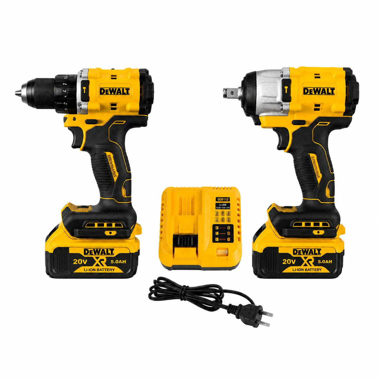 DEWALT Yellow Cordless Drill & Impact Wrench Combo Kit (Cordless Driver Drill + Wireless Impact Wrench Set), Metal/ABS Body, High Torque Motor, Long-Lasting Battery, Compact Lightweight, Professional Power Tools for Auto Repair Tools, DIY Pros