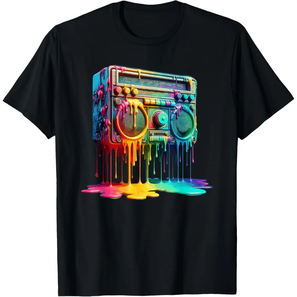 NO.BRAND Men's Vintage Graphic T-Shirt - Short-Sleeve, Soft Seamless Cotton Fabric, Round Neck Casual Streetwear Top with Urban Graffiti, Retro Boombox, Paint Splatter, Gift for 80s Hip Hop Fans, Vintage Graphic Tees