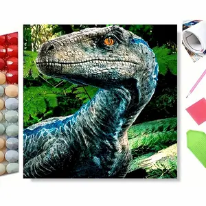 5D Diamond Painting Kit - Ferocious Blue Dinosaur in Jungle | Full Round Drill DIY Art for Prehistoric Home Decor | Dinosaur Lover's Craft Gift for Adults
