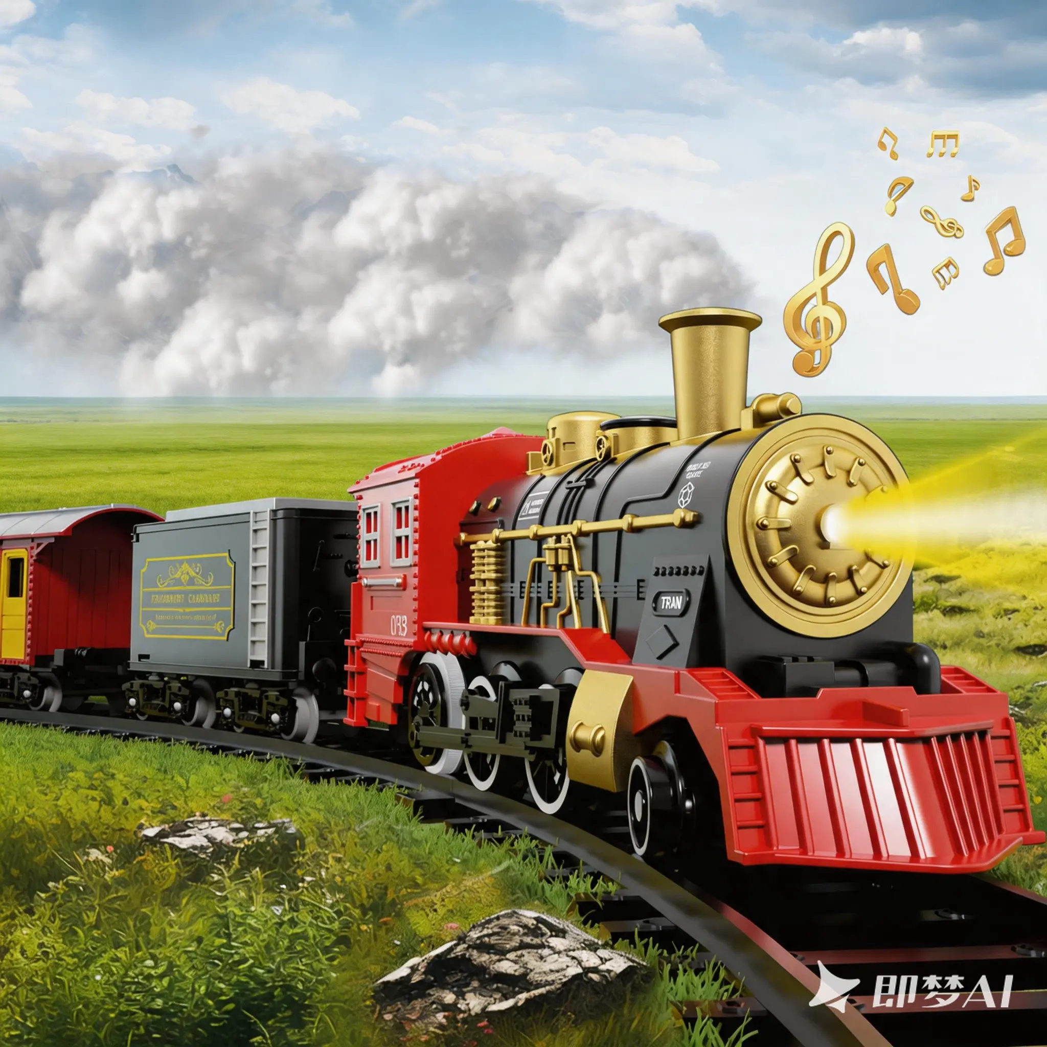 Battery-Powered Unisex Electric Train Set with Cars - BPA-Free, Latex-Free, Easy-To-Assemble Track, Colorful Lights, Realistic Horn, STEM Learning Science Toy, Car Theme, Top Birthday Gift for 3+,6-8 Years Kids