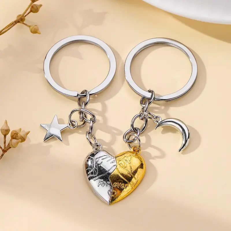 B  Magnetic Heart Keychain - Forever Love Star and Moon Keychain Perfect Gift for couples and family
