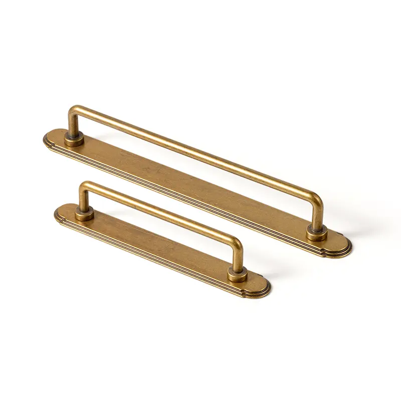 Goo-Ki 2-Pack Zinc Alloy Antique Brass Cabinet Bar Pulls, 5'' Center-to-Center Retro Grip with Orbit Rim Back Plates for Kitchen Cabinets, Home Closet Hardware