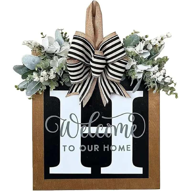 Personalized Last Name Front Porch Welcome Sign with Letter H Monogram, Weatherproof All-Season Outdoor Front Door & Patio Decoration