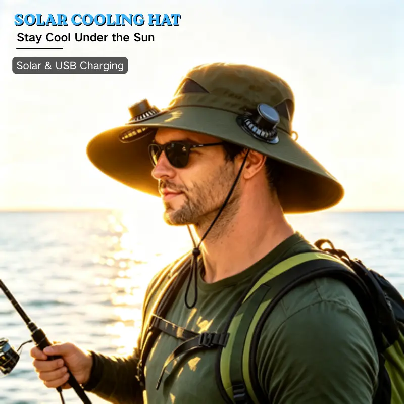 Solar Fan Hat,Oversized Wide Brim Sun Hat with 2 Cooling Fans,Solar & USB Charging for Fishing,Gardening,Hiking - Outdoor Accessories,Solar Sun Hat