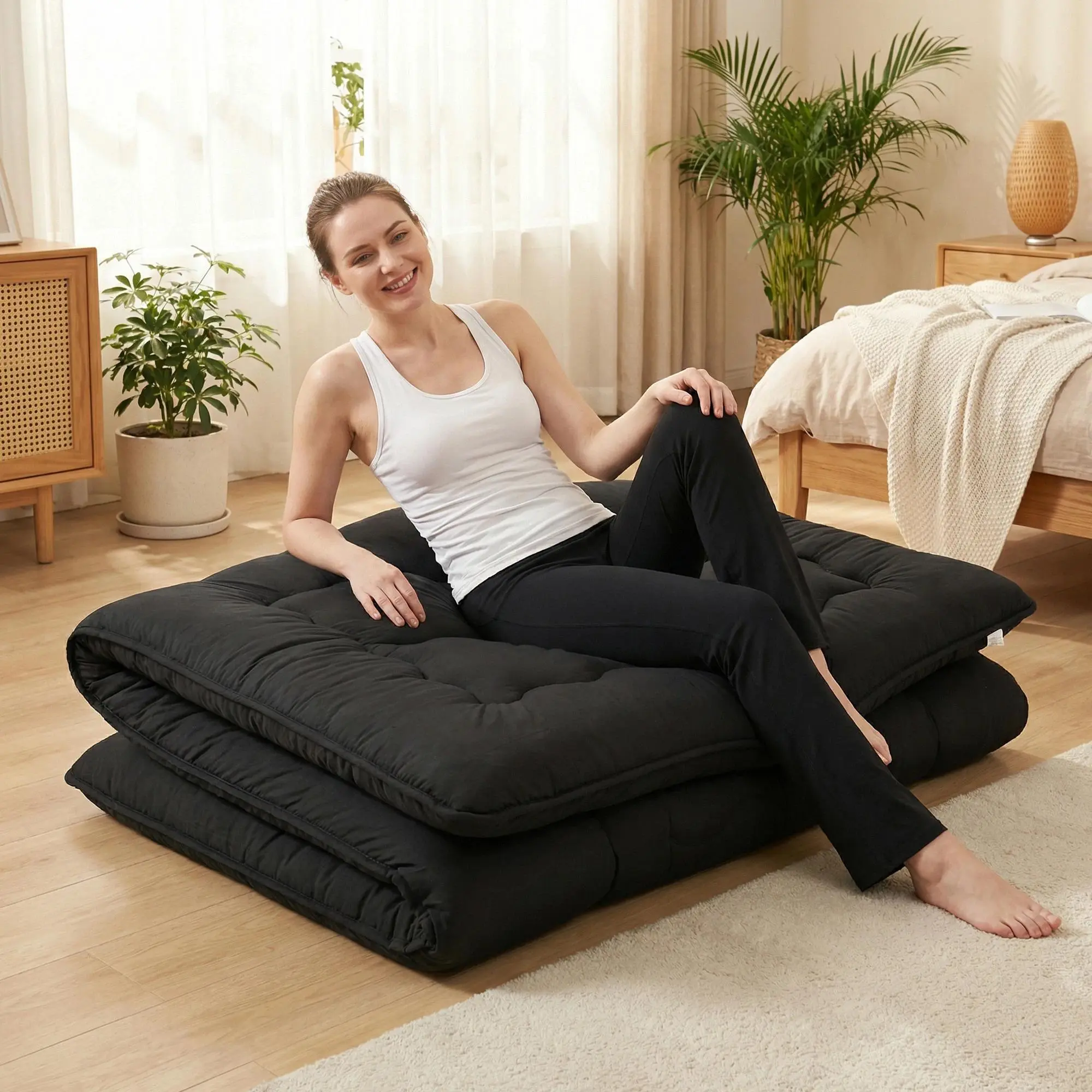 4 Inch Soft Floor Mattress Portable Foldable with Removable Washable Cover Breathable Bed Topper Sleeper Sofa Bedroom
