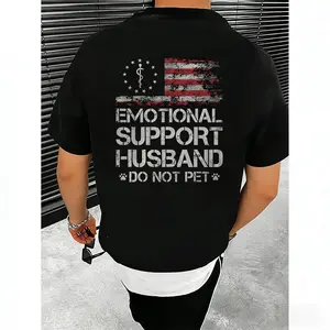 T - shirt with 'EMOTIONAL SUPPORT HUSBAND’ Flag Motif – USA Vibeoversized gym shirts