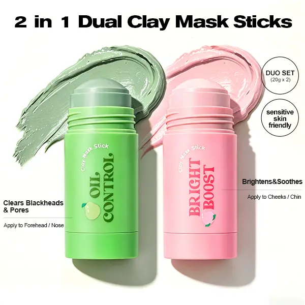 BEDOOK 2‑in‑1 Dual Clay Mask Stick, 2-Piece Set 2 x 20g | T-Zone Oil Control & U-Zone Brightening, Blackhead Remover, Deep Pore Cleansing, Mess-Free Non-Drying Detox Mask, Gentle for Sensitive Skin, Calm redness, Face masks,Beauty Products