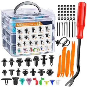 HE26 925&725&240&100 PCS Car Clip Retainer Clips Rivets Fasteners Kit with 1 Fastener Removers Door Trim Panel Clips Fender Clips & Rivet Remover Push Pin Set for DIY & Professional Use