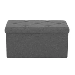 Large Linen Folding Storage Ottoman, Rectangular Footrest Bench with Padded Seat, Space-Saving Storage Box for Entryway, End of Bed, Living Room
