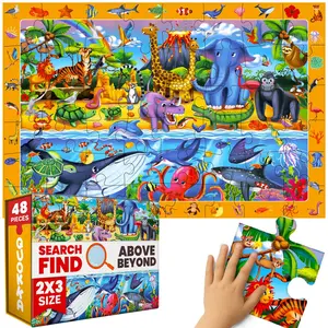 QUOKKA Kids' Jigsaw Puzzle, 2x3 FT Jungle Theme Floor Puzzle for Ages 4-8, 48 Large Pieces with Observational Search & Find Fun, Jigsaw Puzzles
