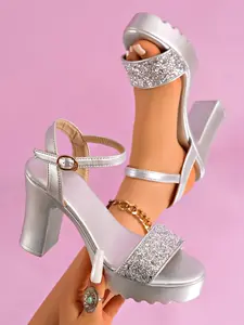 Luxury Sequined Heeled Sandals for Women, Elegant Strap Waterproof Platform High Heels, Perfect for Parties and Weddings, Footwear, Shoe