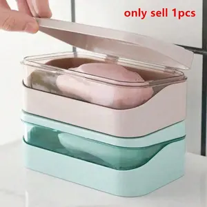 Double Layer Soap Box Minimalist Travel Soap Box With Lid Creative Soap Dish With Drainage System Transparent Storage Container For Bathroom
