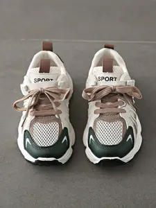 Girls' Colorblock Sneakers, Casual Low Top Lace Up Trainers, Breathable Mesh & Durable Leather, Anti-Slip Thick Sole, Lightweight Comfort, Spring/autumn Schoolwear