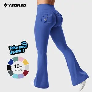 YEOREO CoreFlex Snatching Flare Leggings High-Waisted Scrunch Butt-Lifting Tummy Control Seamless Workout Pants with Pockets Breathable Tight Fit Greenish Fitness Trousers mothersdaygift