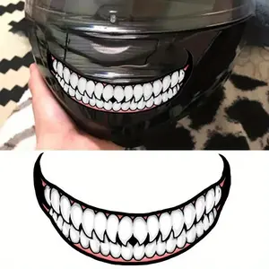 1pc 2D PVC Evil Smile Motorcycle Sticker Decals - Aggressive Teeth & Tongue Design, Durable Vinyl Accessory for Helmet, Tanks, Automotive Surfaces