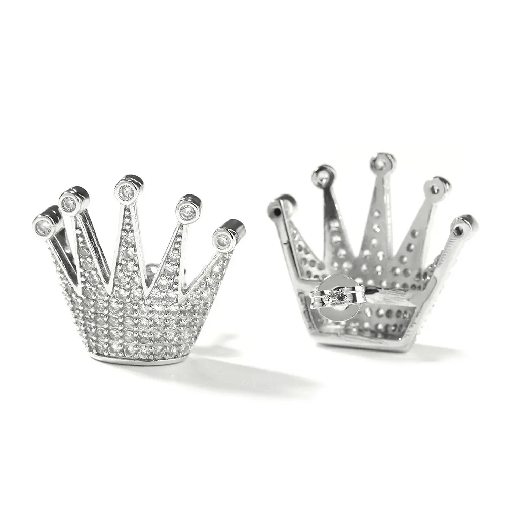 2025 Summer New Arrival Men's Crown-Shaped Hip-Hop Zirconia Stud Earrings - Exquisitely Golden-Plated Artificial Gemstone Jewelry for Fashion Trendsetters, Earrings for Fashion