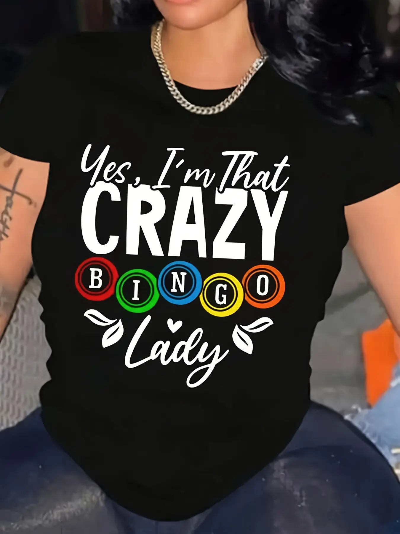 Men's 'Yes I Am That Crazy Bingo Lady' Pattern T Shirt Soft Breathable Comfortable Fit Round Neck Top with Colorful Bingo Print And Leaf Design Machine Washable Casual Wear HumorousBreathable, Sweat-wicking, and Soft, Suitable for Daily Commutes