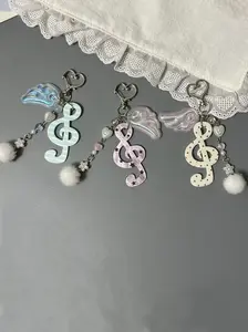 Y2K Harajuku Musical Notes Heart Pendant Necklace For Women Korean Trendy Chain Necklace Sweet Cute Bag Charms Keychain Jewelry