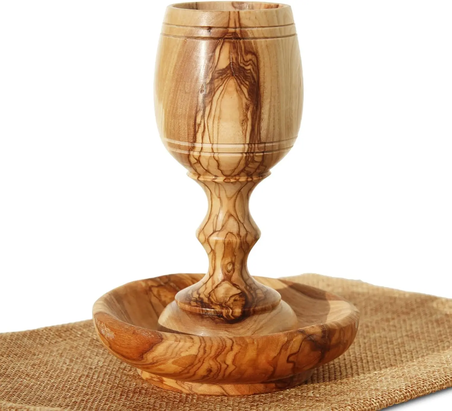 4.5 inche, Hand-Carved Olive  Communion Cup with Bread Tray  Small Kiddush Goblet for Eucharist, Holy Communion & Jewish Sabbath  Auntic Bethlehem Craft with Certificate of Origin &  Bag