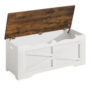 Loftiage 47.2" Wooden Storage Bench, Flip Top Trunk with 2 Safety Hinges, 300lbs Capacity, Multifunctional Entryway Bench for Hallway Bedroom Living Room, Blanket Organizer, White Walnut