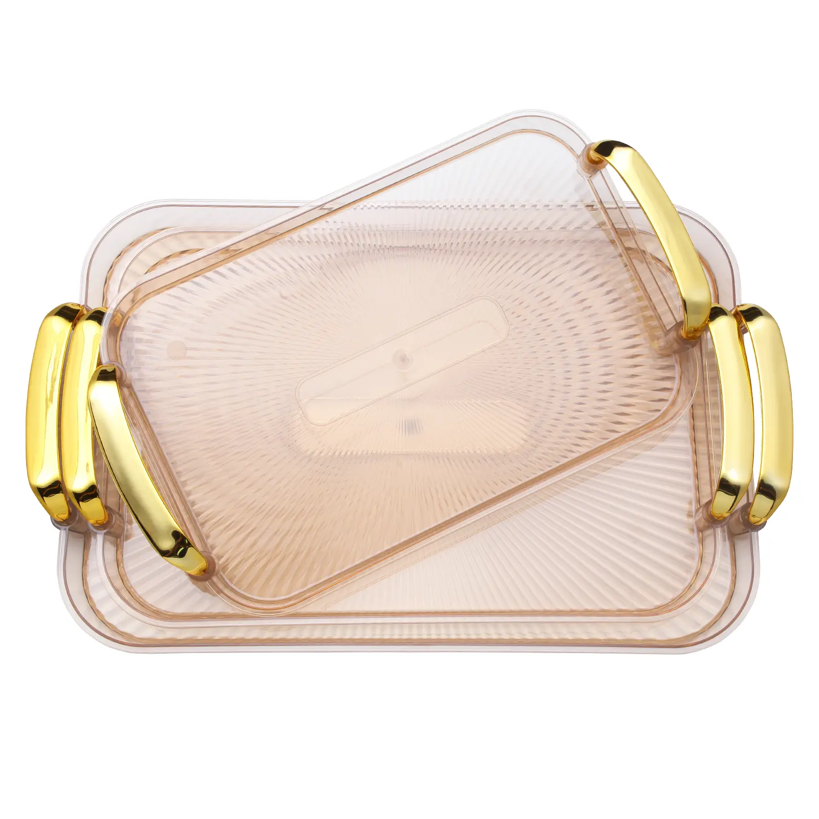 Large White Amber Food Trays 3-Pack Set - Sustainable, Eco-Friendly, Reusable, Stackable Plastic Serving Platters for Bonfire, Ceremony, Indoor/Outdoor Use, Shatterproof Durable Kitchen Countertop Trays
