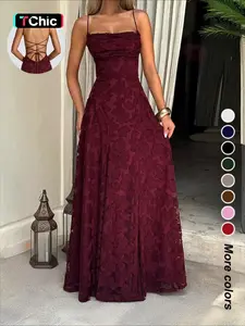Sexy Backless Lace Pattern Long Dress, Plain Fitted Design, Elegant Formal Style, Perfect for Parties and Events, Women's Fashion