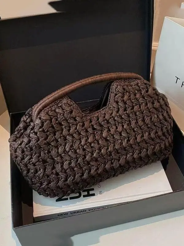 Women's Handmade Woven Bag, 2026 Spring New Arrival, Straw Basket Tote, Elegant Design, Boho Style Handbag, High-Quality Beach Vacation Handbag, Bohemian Straw Bag