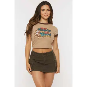 Your Candy- Bobby Jack Crop Glitter Ringer Top - Khaki