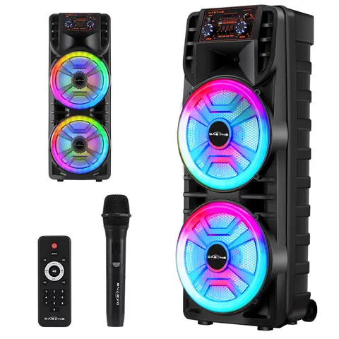 Dual 12 inch Protable Bluetooth Speaker System PA Loud Party Karaoke Machine With Microphone Remote Control FM Wireless LED Rechargeable Large Tailgate Speaker
