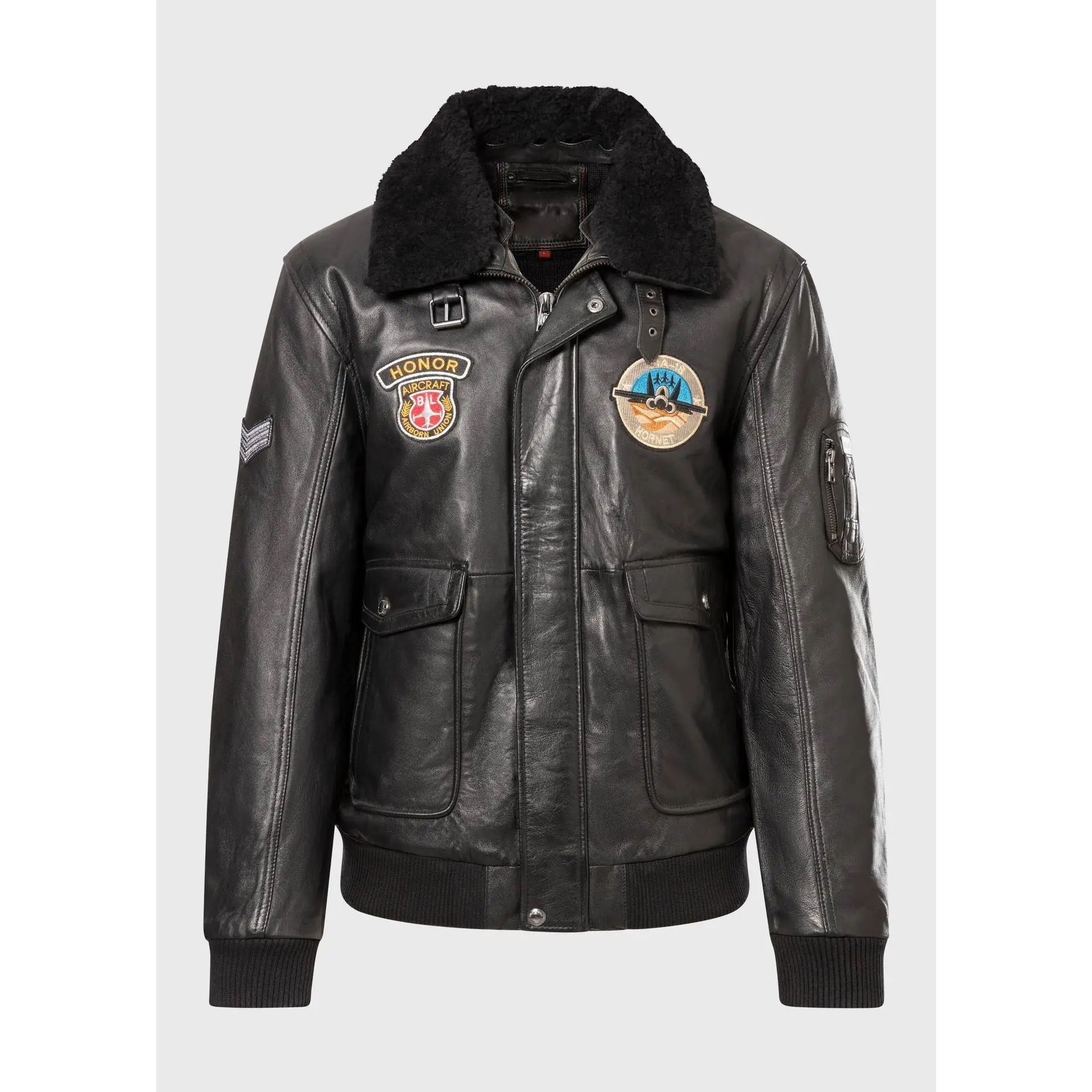 Men's Sheepskin Leather Pilot Jacket with Shearling Collar – Real Leather Aviator Flight Bomber (S–3XL)