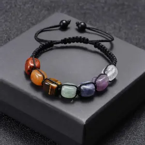 Seven Chakra Natural Stone Bracelet For Men And Women, Healing Jewelry, Adjustable Cord Amethyst