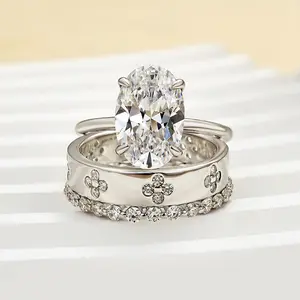 Effinny Jewelry 4.0ct Oval Cut 3PC Wedding Ring Set, Women's S925 Sterling Silver Promise Ring, 5A Cubic Zirconia Bridal Ring Set for Daily Wear