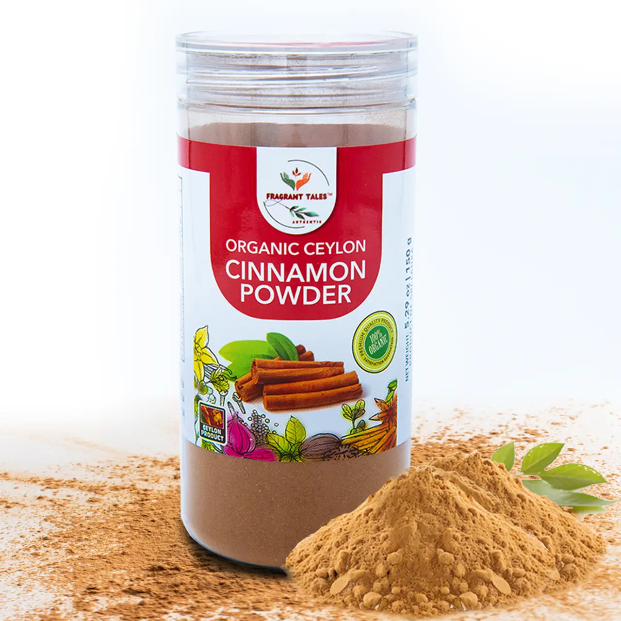 Premium Organic Ceylon Cinnamon Powder - 5.29 oz (150g), USDA Certified, Non-GMO, Gluten-Free, Spice Flavor, True Ceylon Cinnamon Fiber