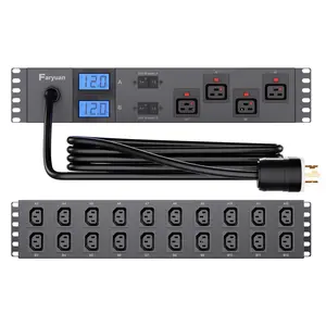 2U Front/Rear Metered Rack PDU, 30A 208V/240V, 24 Outlets (4 Front Auto-Lock C19, 20 Rear C13), Dual Meters, Dual UL489 Breakers, 15ft, L6-30P, for GPU Clusters & ASIC Mining，AI Servers