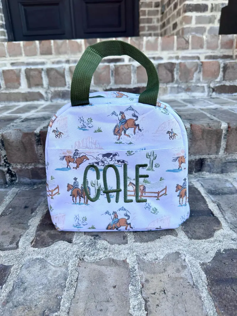 Wanna Be a Cowboy Personalized Lunch Box - Water Resistant Canvas with PEVA Lining, 8.5" W X 5" D X 8" H  "Please leave name in note to seller. if you wish to have it plain leave "no name"