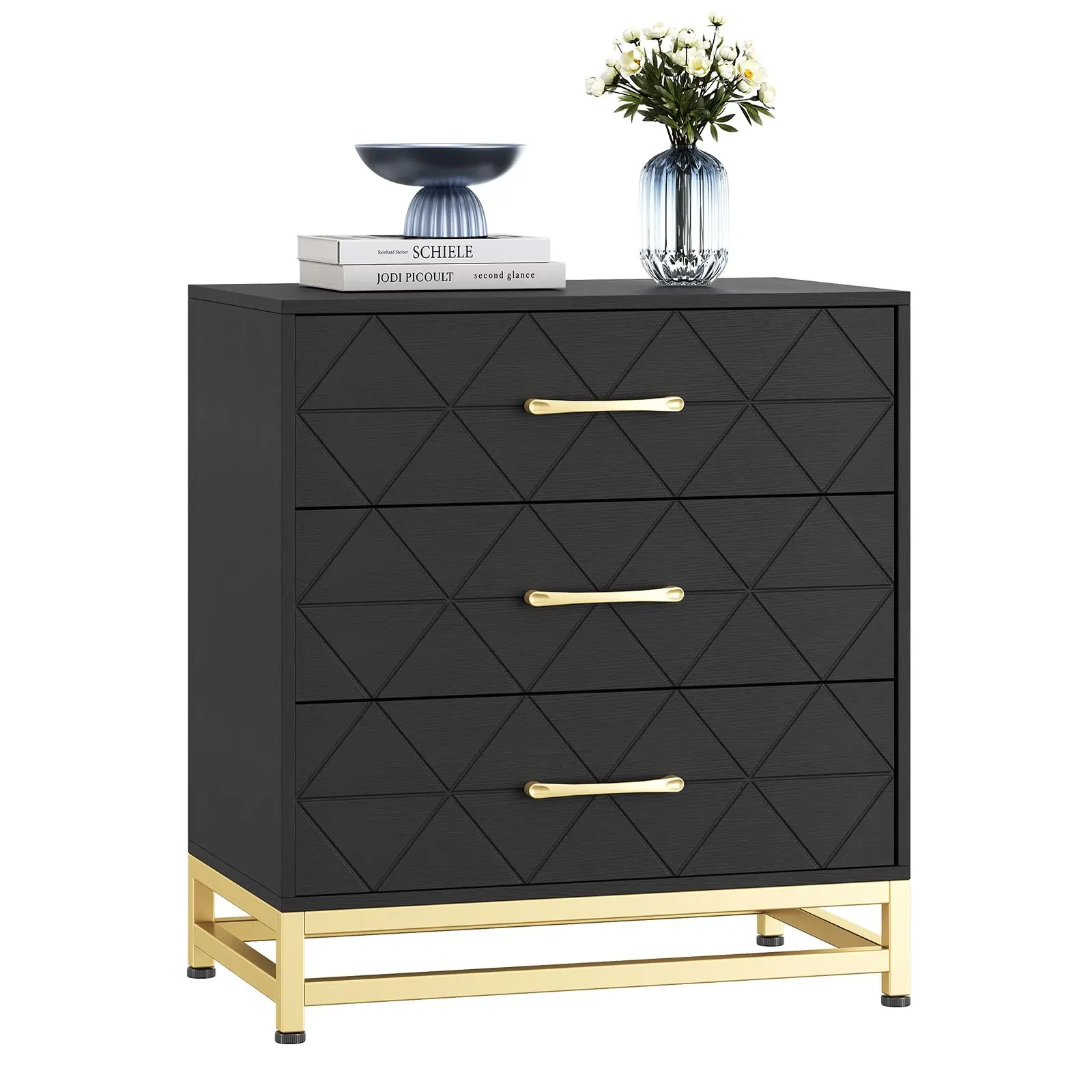 3 Drawer Dresser for Bedroom, Modern Wood Dressers Chest of Drawers with Storage, Wide Drawers Tall Nightstand Metal Handles, Wood Dressers