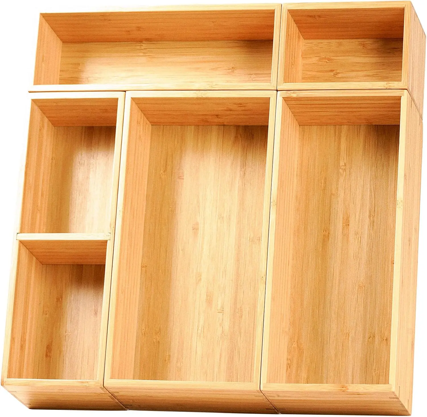 Bamboo Drawer Organizer Storage Boxes - 2.5" High Height Adjustment Units with 3 Rearrangeable Modular Home Compartments, Easy-Adjust Detachable Adjustable Units for Office Furniture, Kitchen, Adjustable Detachable Drawers, Drawer Compartments Drawers