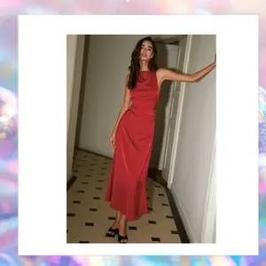 Commense Cowl Neck Satin Back Cross Long Dress